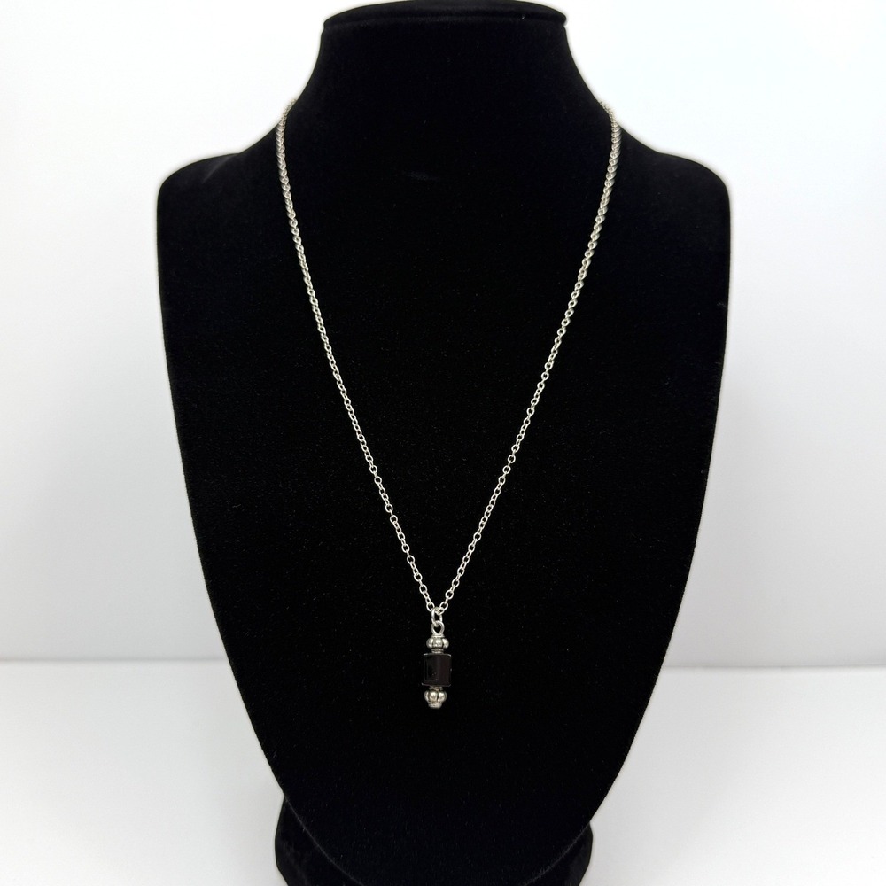 925 Sterling Silver Black Onyx Pendant Necklace Minimalist Dainty Jewelry 9.5 in